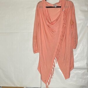 Guess Coral Knit Open Cardigan with Fringe Hem